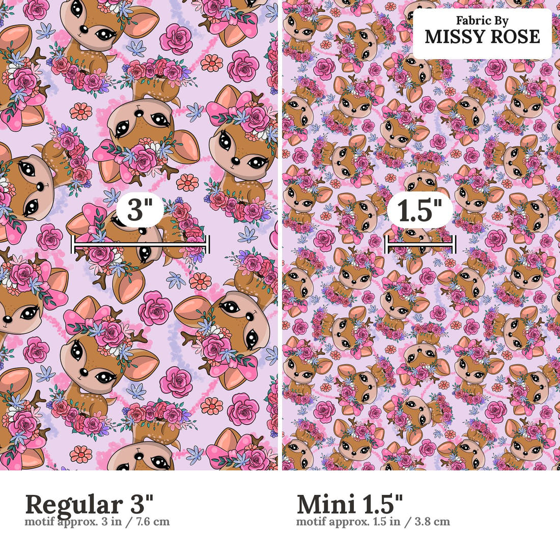 Design 888 Purple Deer Fabric size comparison - print scale | Fabric by Missy Rose