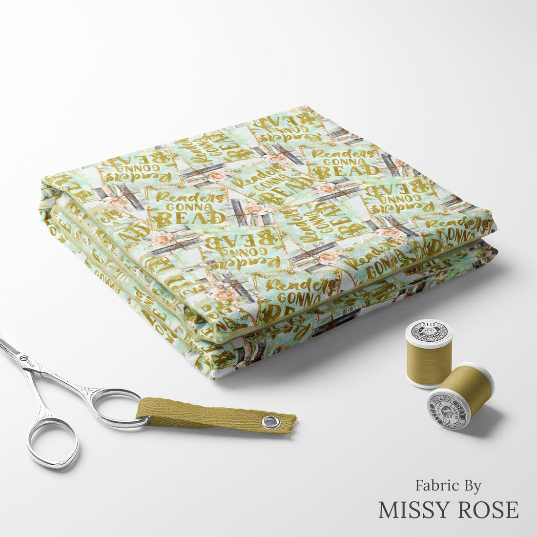 Design 89 Reading Fabric folded fabric stack with matching thread – pre-order fabric Australia | Fabric by Missy Rose