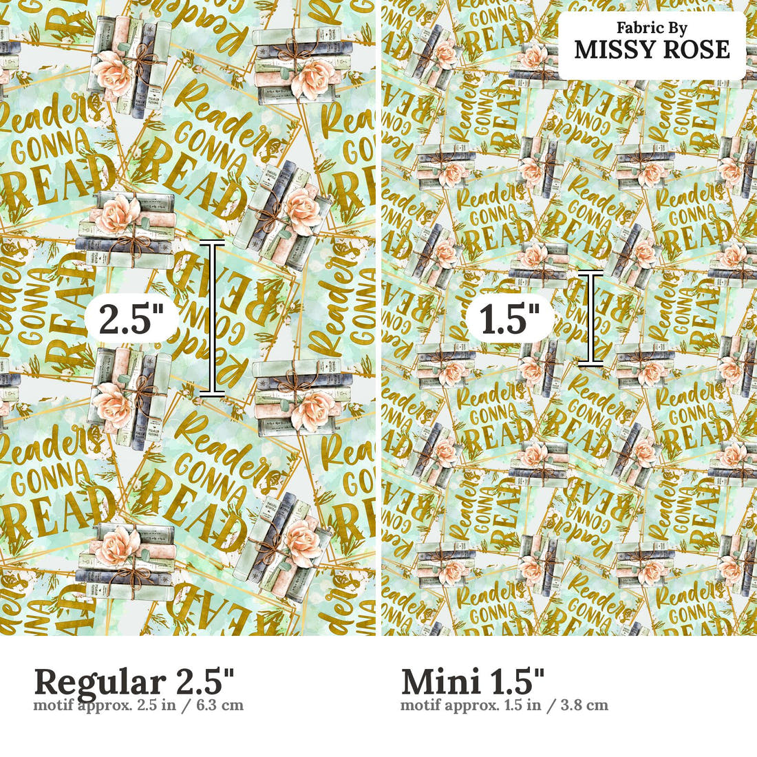 Design 89 Reading Fabric size comparison - print scale | Fabric by Missy Rose