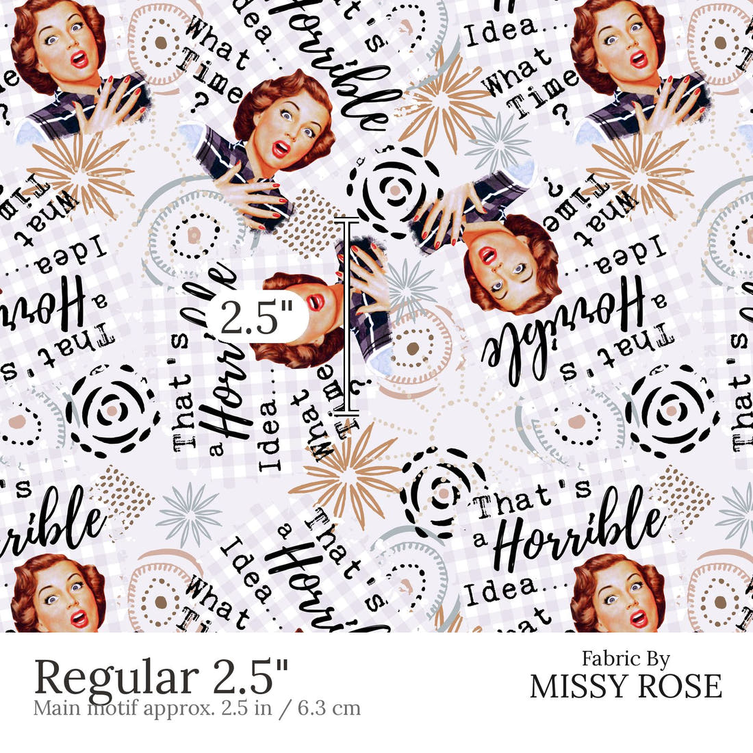 Design 890 Funny Retro Fabric Regular 2.5 inch print scale guide | Fabric by Missy Rose