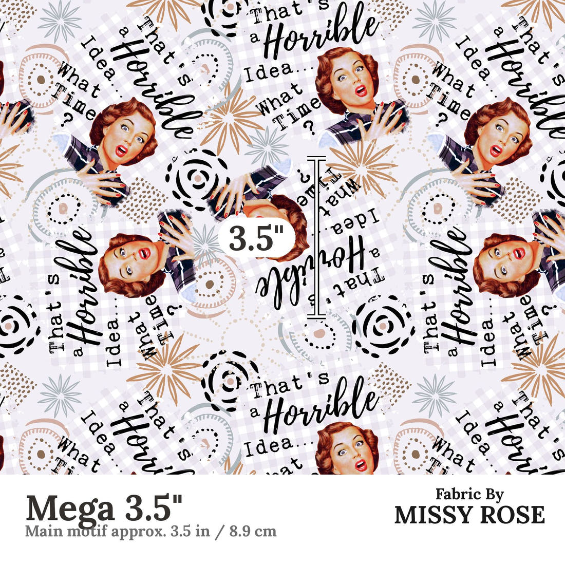 Design 890 Funny Retro Fabric Mega 3.5" - print scale | Fabric by Missy Rose