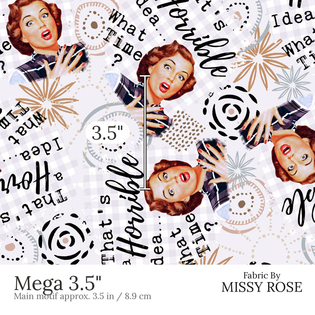 Design 890 Funny Retro Fabric Mega 3.5 inch print scale guide | Fabric by Missy Rose