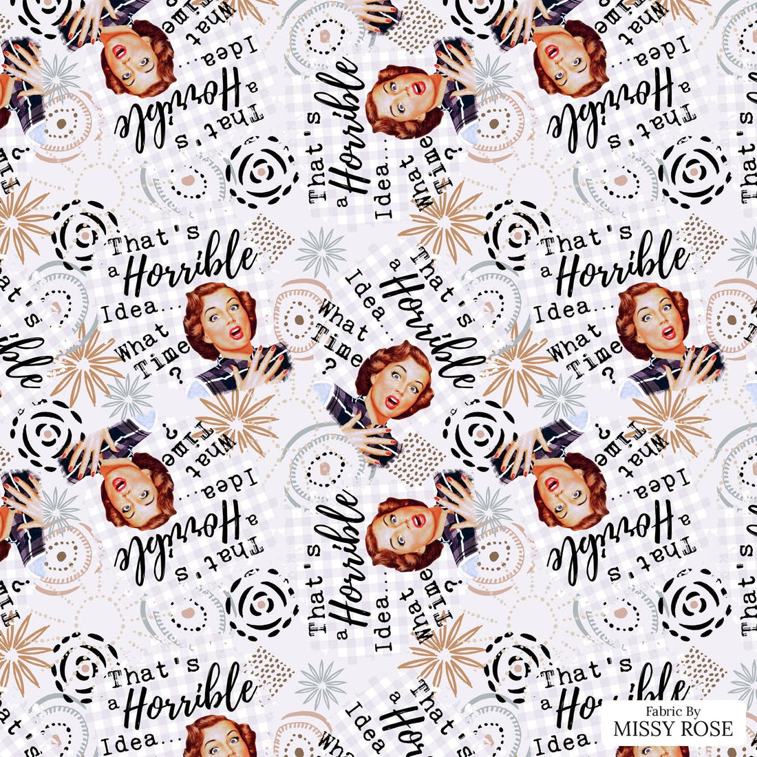Design 890 Funny Retro Fabric - flat view of the print, zoom in for detail | Fabric by Missy Rose