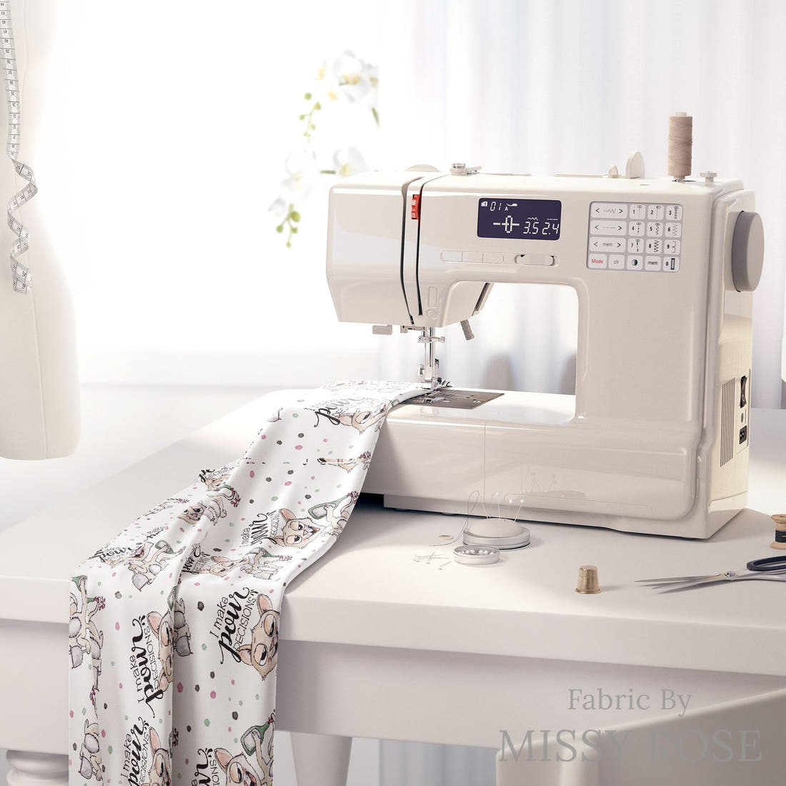 Design 891 Pour Decisions Fabric on a sewing machine – premium fabric for sewing projects | Fabric by Missy Rose