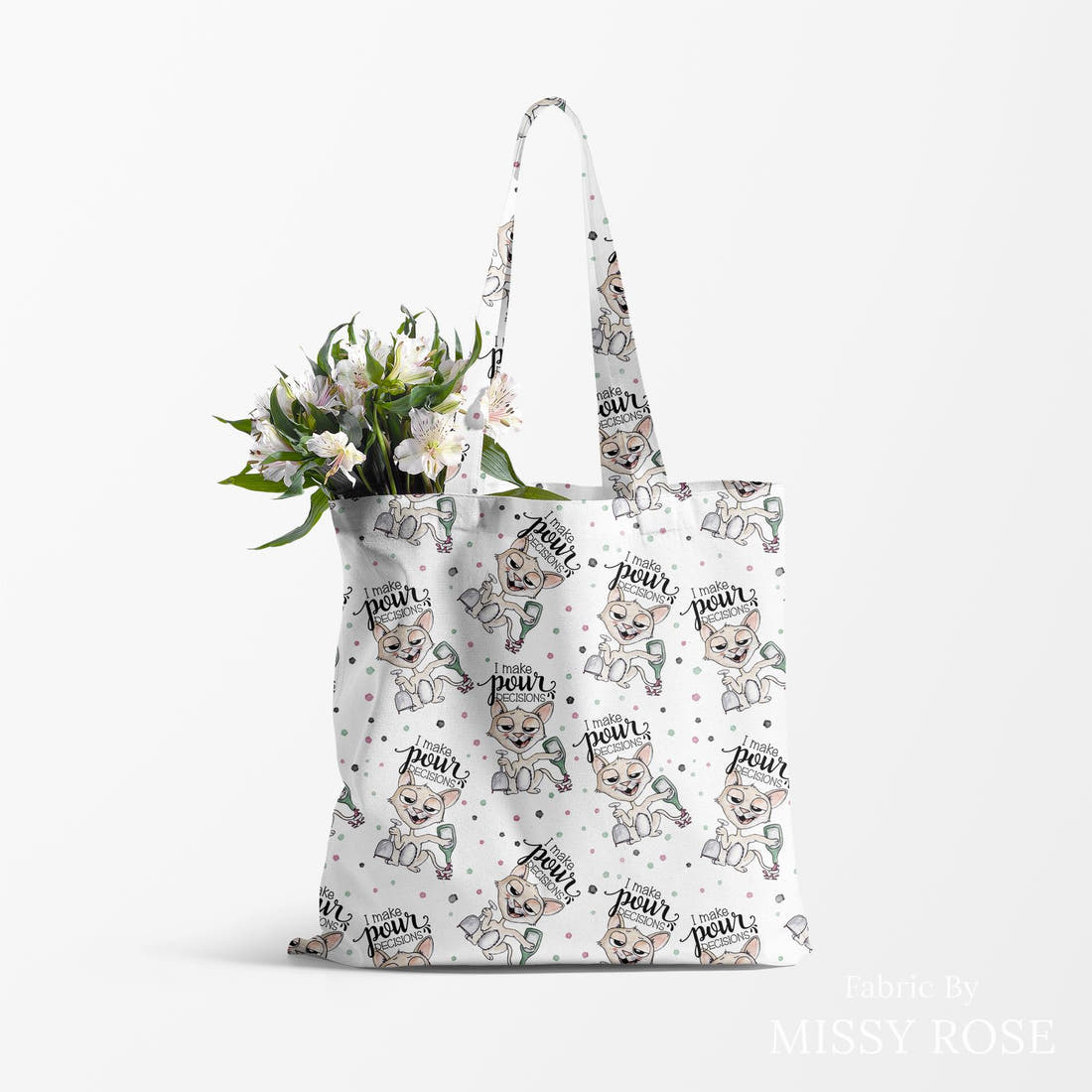 Design 891 Pour Decisions Fabric made up as a tote bag – see how the print looks made up | Fabric by Missy Rose