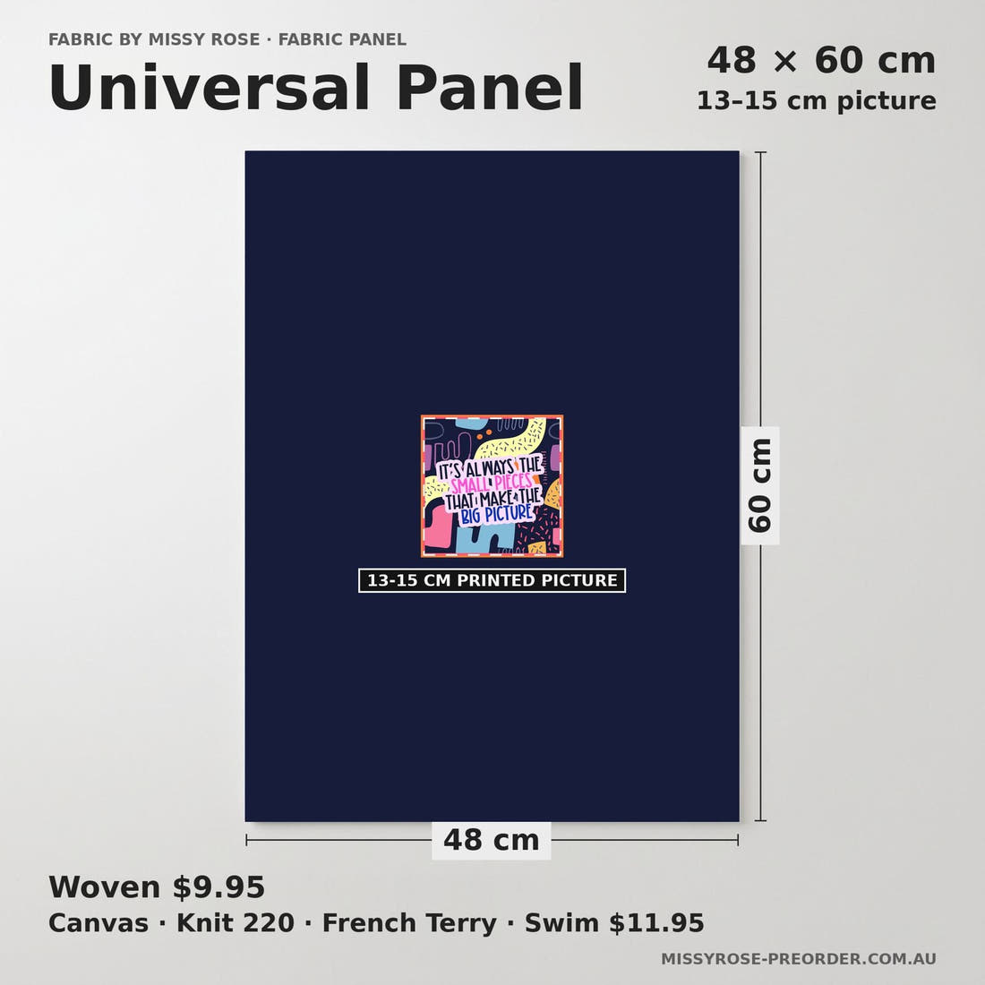 Design 892 Puzzle Panel universal panel sizing – 13–15 cm printed picture on 48 × 60 cm fabric | Fabric by Missy Rose