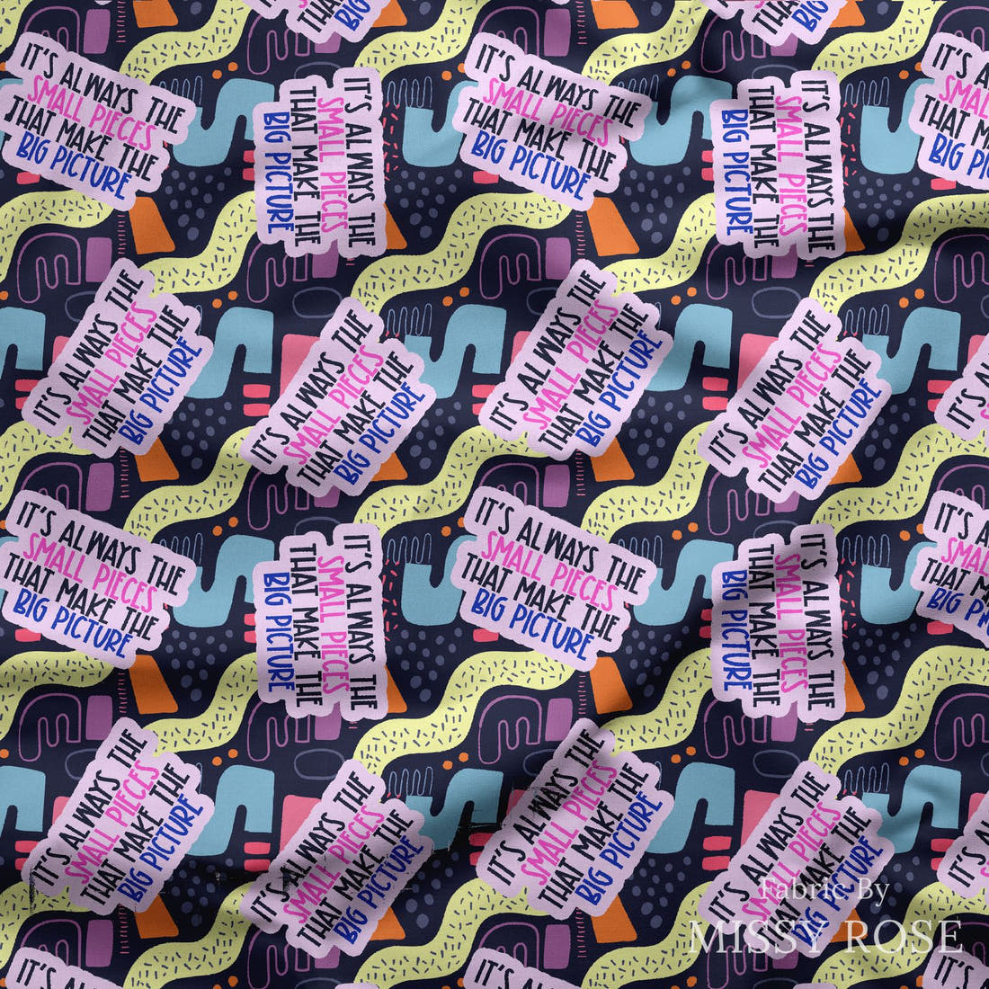 Design 892 Puzzle Fabric draped fabric mockup – custom printed fabric by the metre | Fabric by Missy Rose