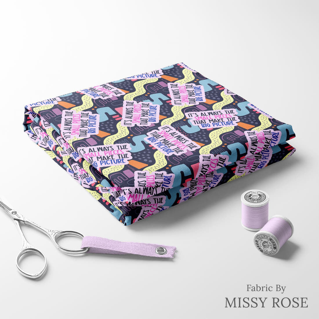 Design 892 Puzzle Fabric folded fabric stack with matching thread – pre-order fabric Australia | Fabric by Missy Rose