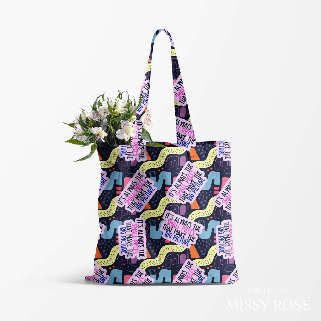 Design 892 Puzzle Fabric made up as a tote bag – see how the print looks made up | Fabric by Missy Rose