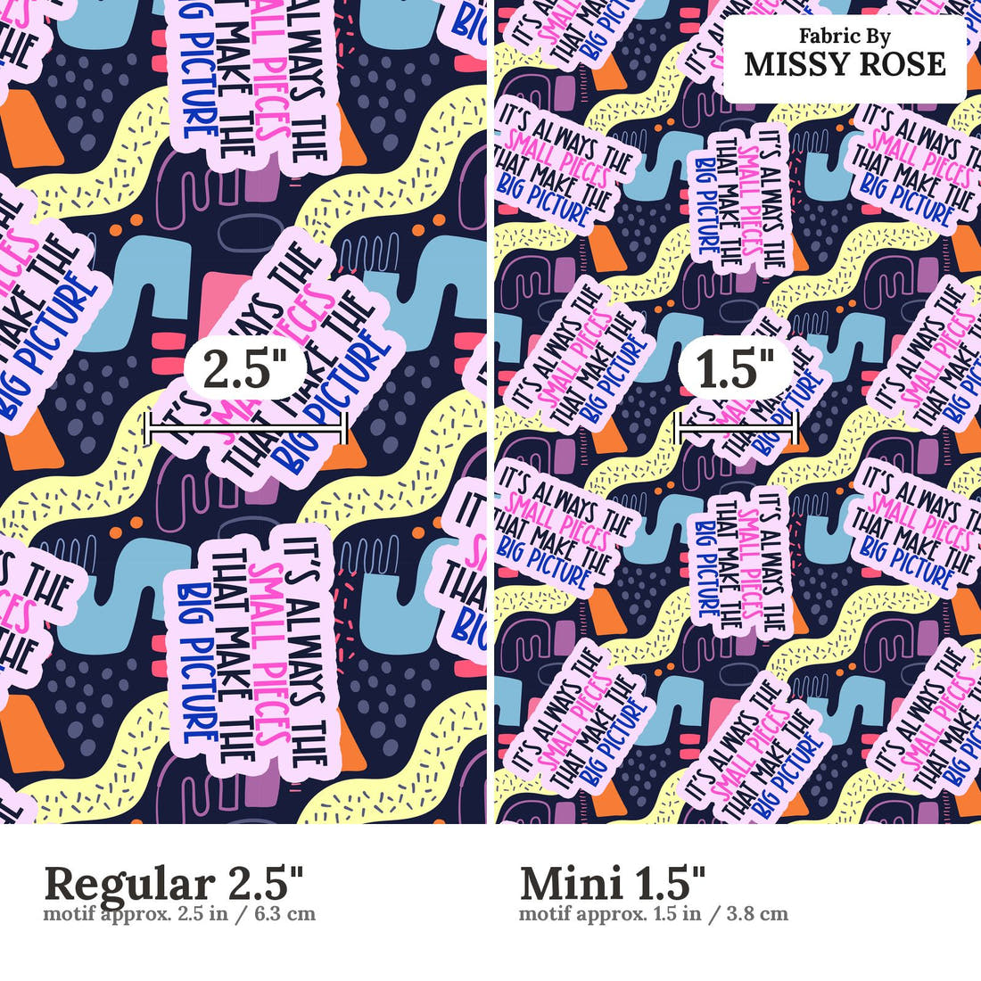 Design 892 Puzzle Fabric size comparison - print scale | Fabric by Missy Rose