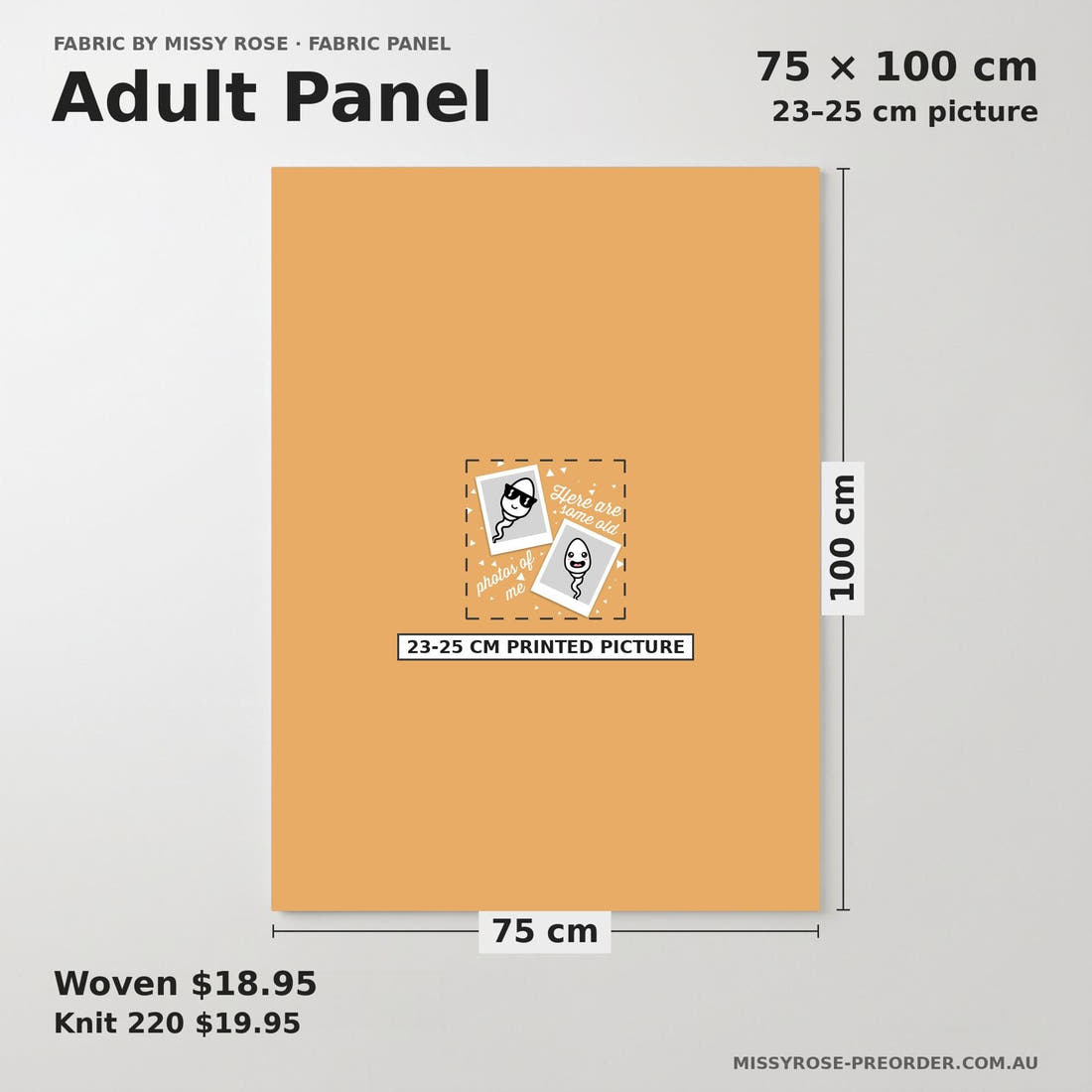 Design 893 Sperm Panel adult panel sizing – 23–25 cm printed picture on 75 × 100 cm fabric | Fabric by Missy Rose