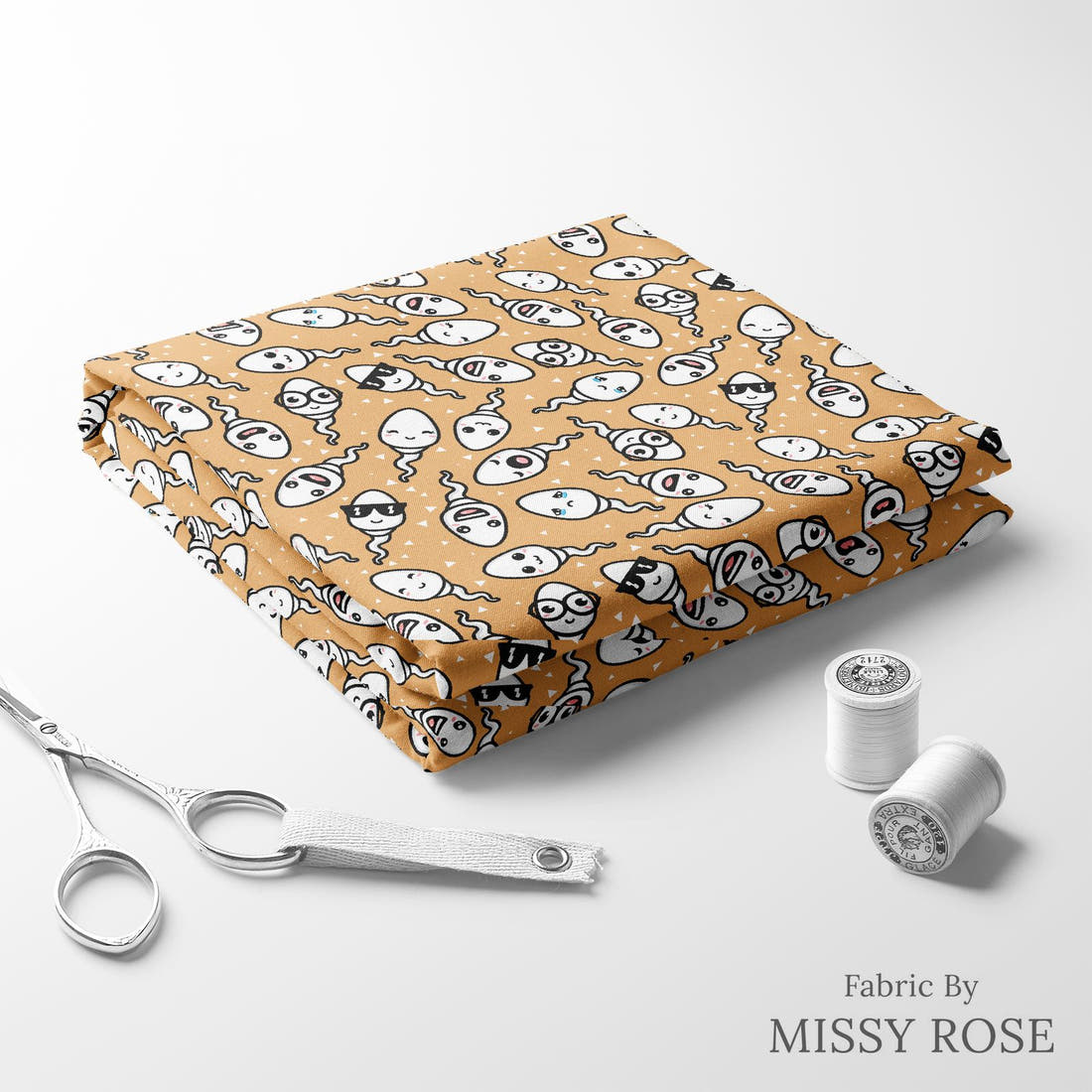 Design 893 Sperm Fabric folded fabric stack with matching thread – pre-order fabric Australia | Fabric by Missy Rose
