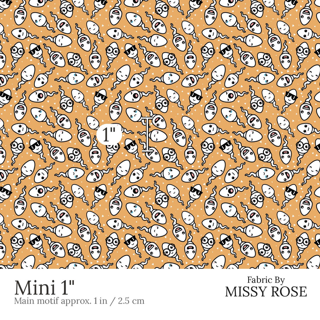 Design 893 Sperm Fabric Mini 1 inch print scale guide | Fabric by Missy Rose