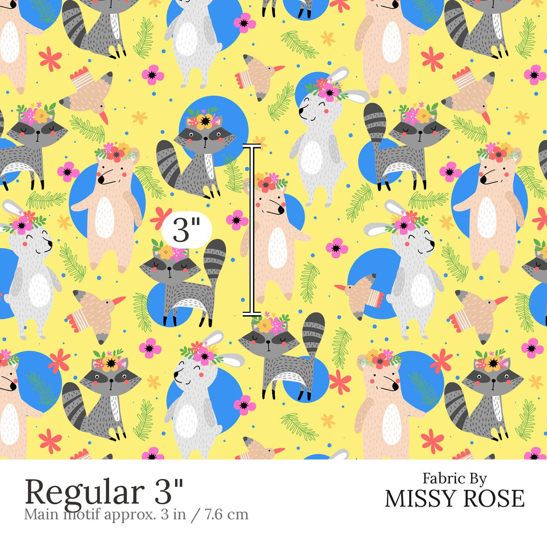 Design 894 Woodlands Fabric Regular 3 inch print scale guide | Fabric by Missy Rose