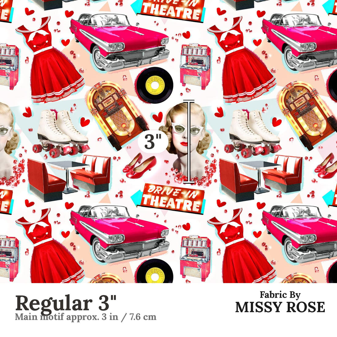 Design 895 Retro Diner Fabric Regular 3" - print scale | Fabric by Missy Rose