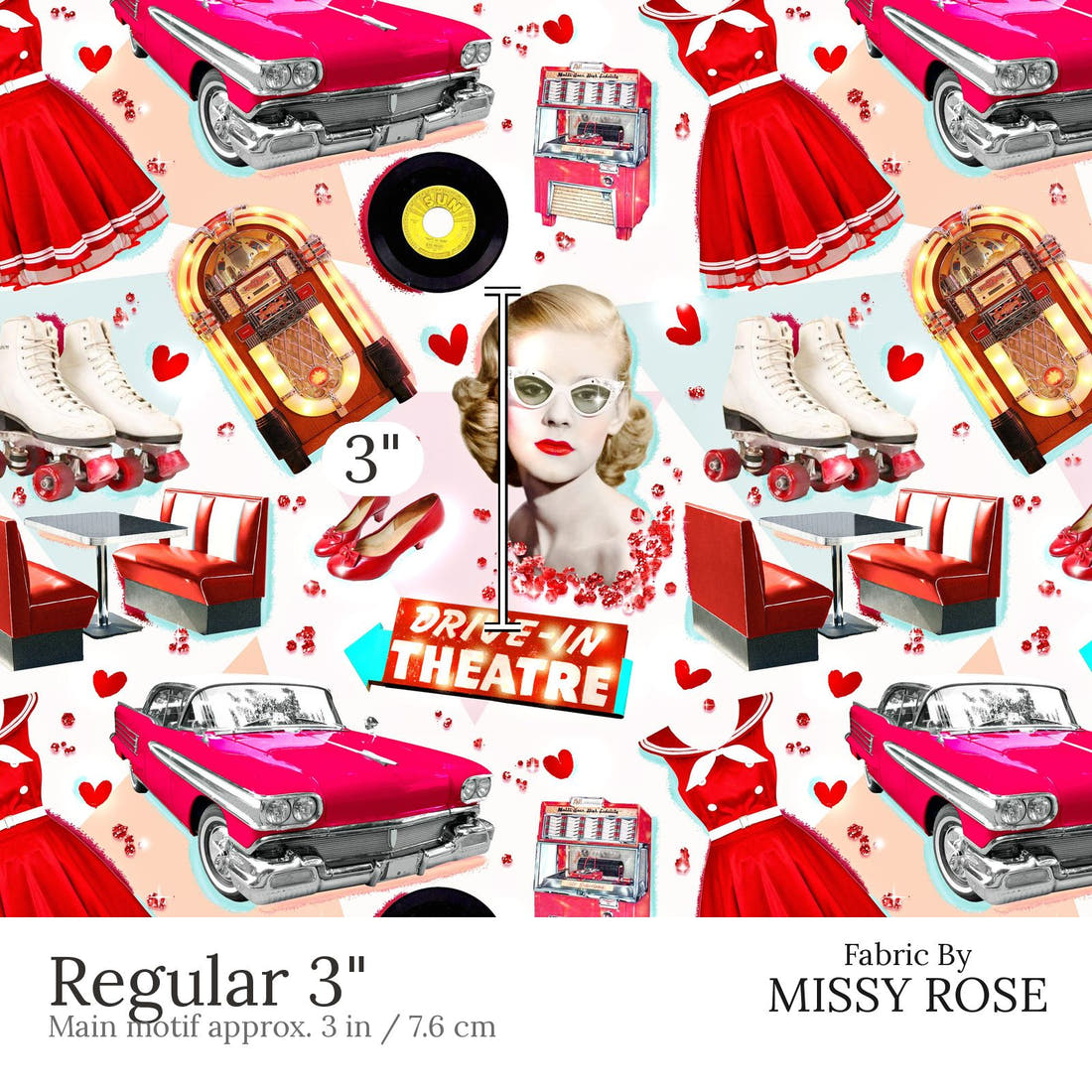 Design 895 Retro Diner Fabric Regular 3 inch print scale guide | Fabric by Missy Rose