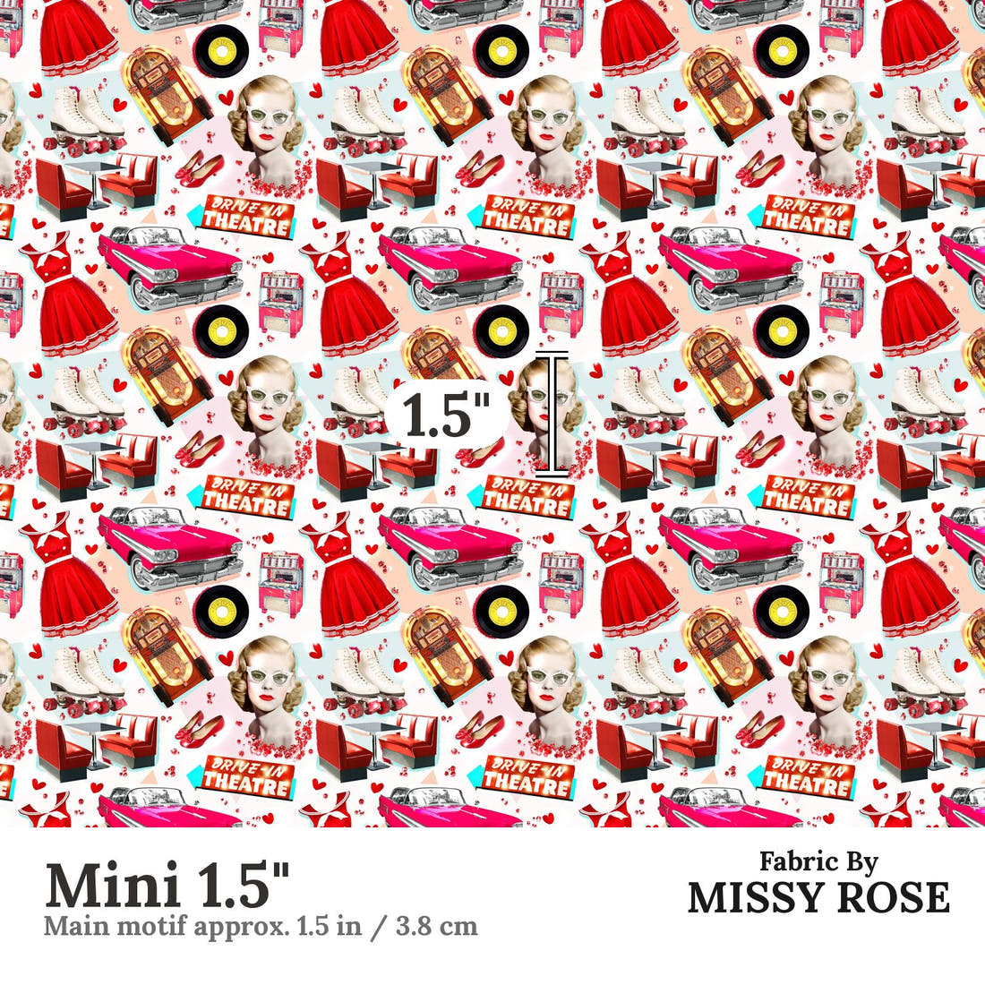 Design 895 Retro Diner Fabric Mini 1.5" - print scale | Fabric by Missy Rose
