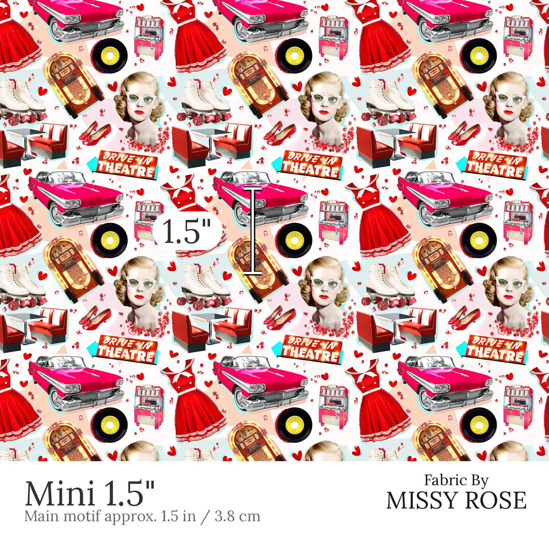 Design 895 Retro Diner Fabric Mini 1.5 inch print scale guide | Fabric by Missy Rose