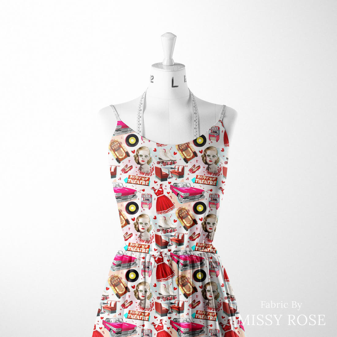 Design 895 Retro Diner Fabric sewn into a women's dress – see how the print looks made up | Fabric by Missy Rose