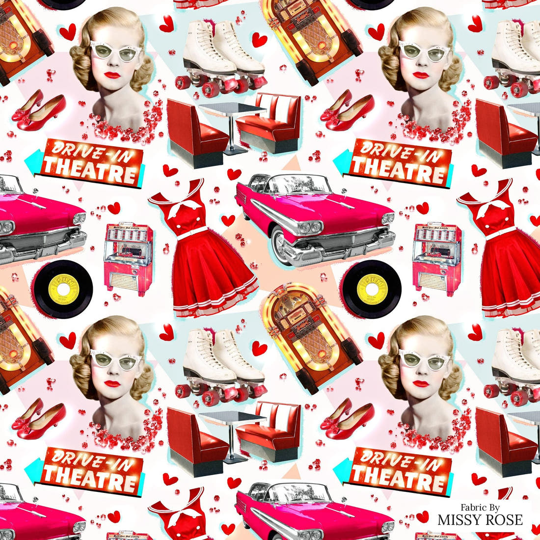 Design 895 Retro Diner Fabric - flat view of the print, zoom in for detail | Fabric by Missy Rose