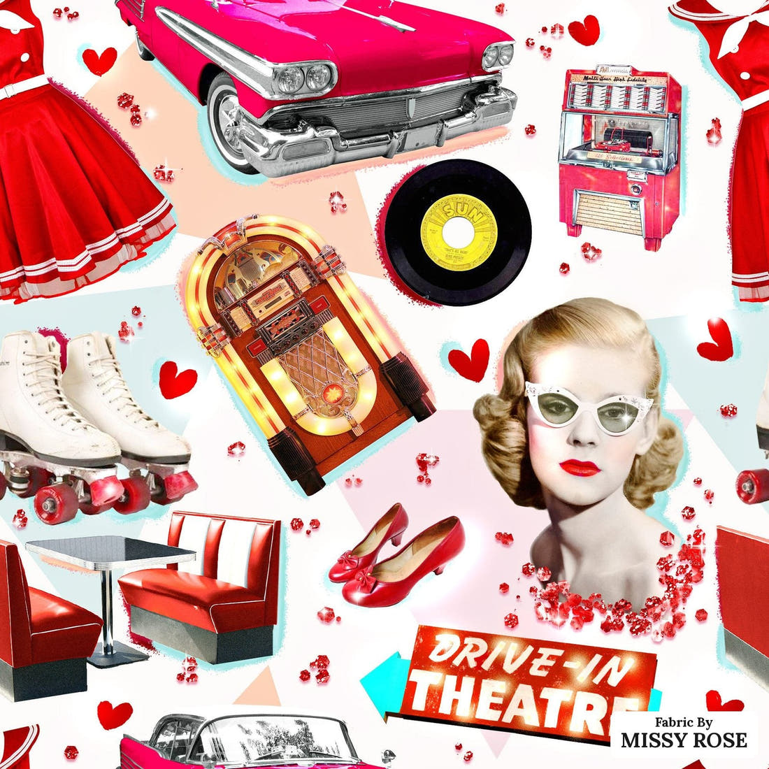 Design 895 Retro Diner Fabric - flat view of the print, zoom in for detail | Fabric by Missy Rose