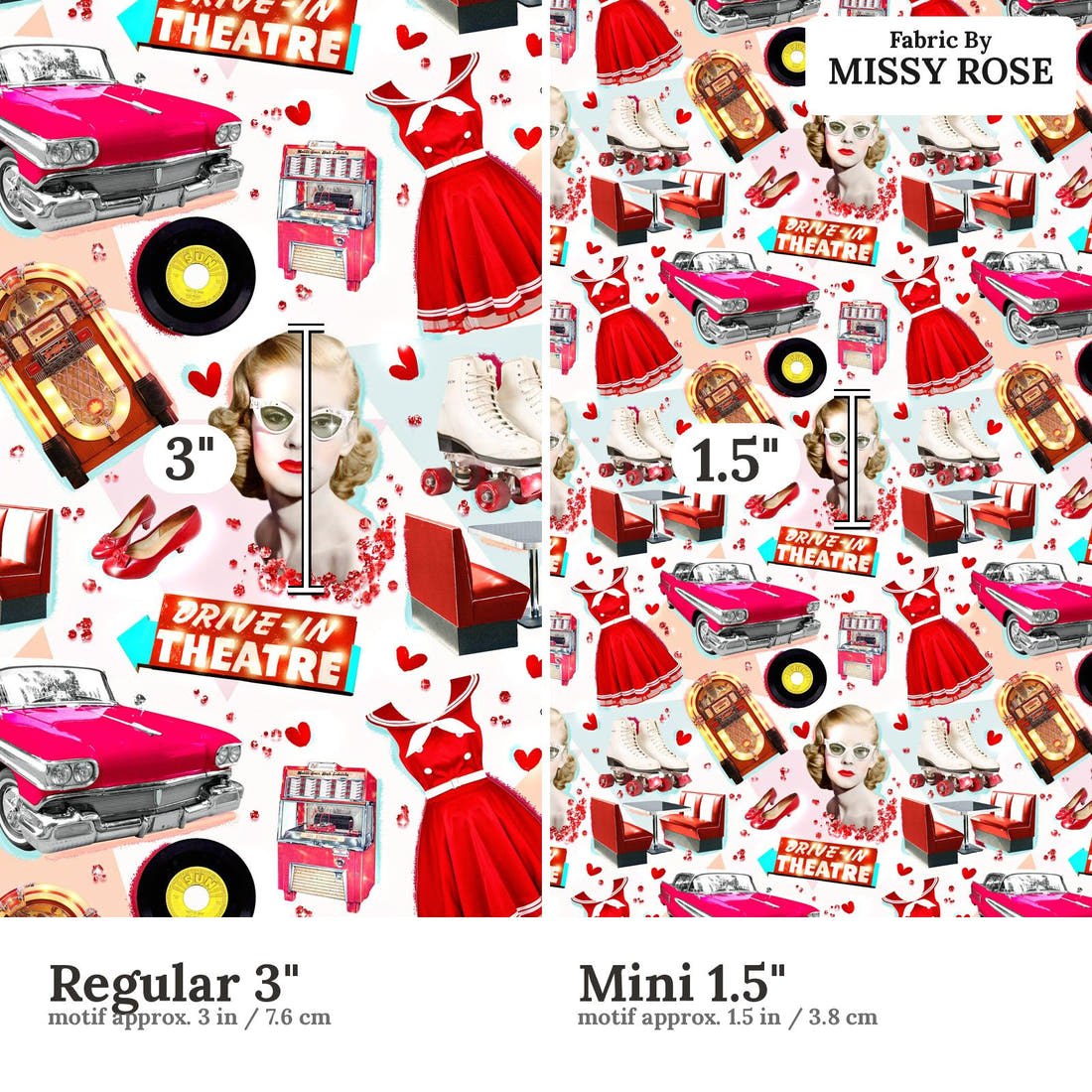 Design 895 Retro Diner Fabric size comparison - print scale | Fabric by Missy Rose