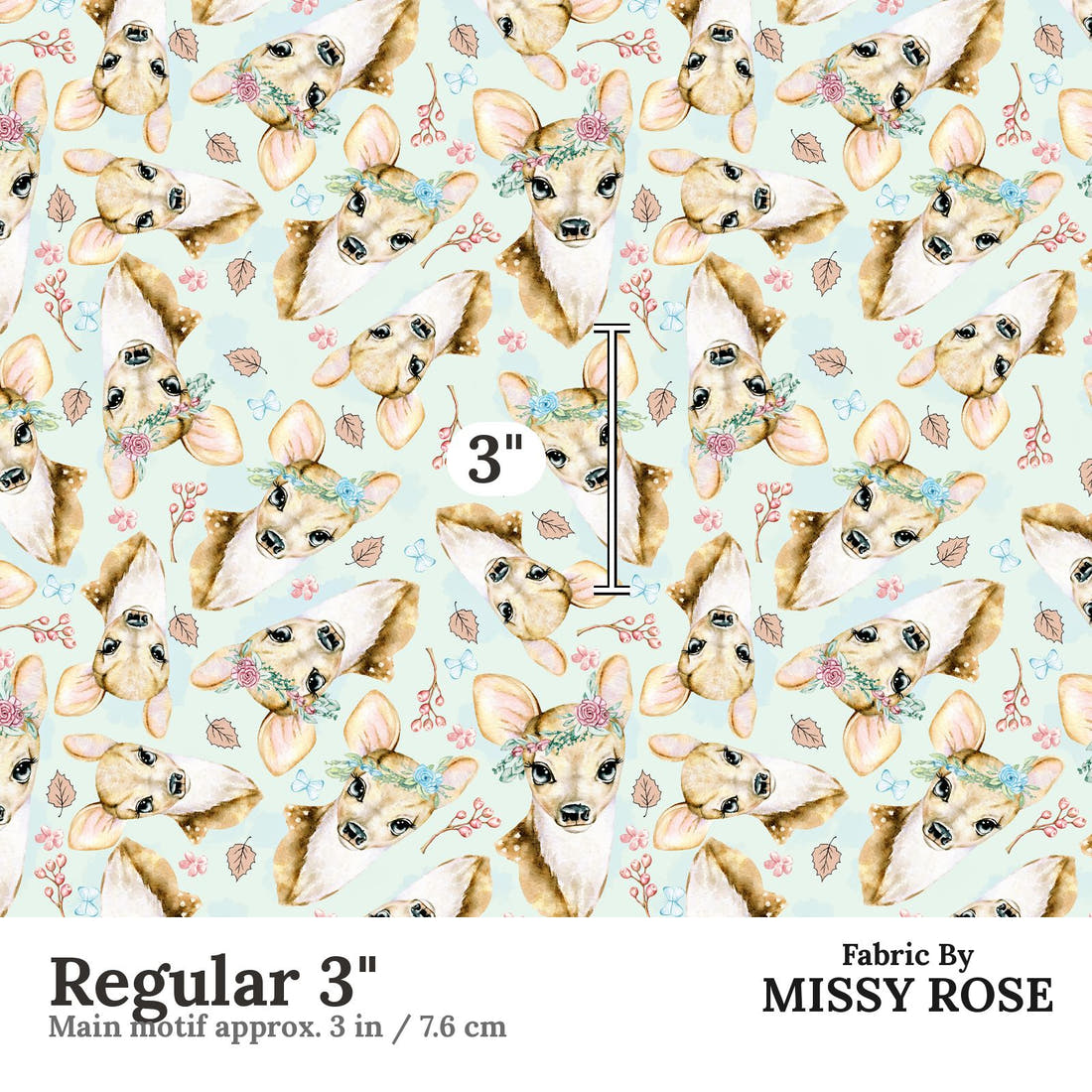 Design 896 Blue Deer Fabric Regular 3" - print scale | Fabric by Missy Rose
