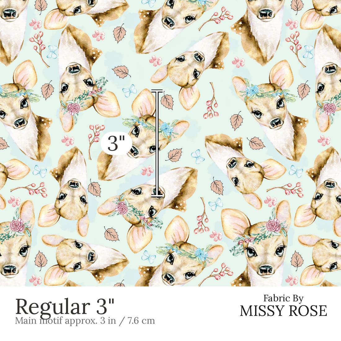 Design 896 Blue Deer Fabric Regular 3 inch print scale guide | Fabric by Missy Rose