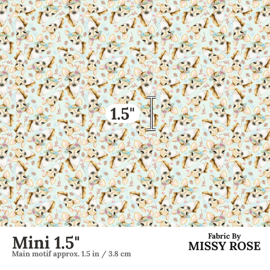 Design 896 Blue Deer Fabric Mini 1.5" - print scale | Fabric by Missy Rose