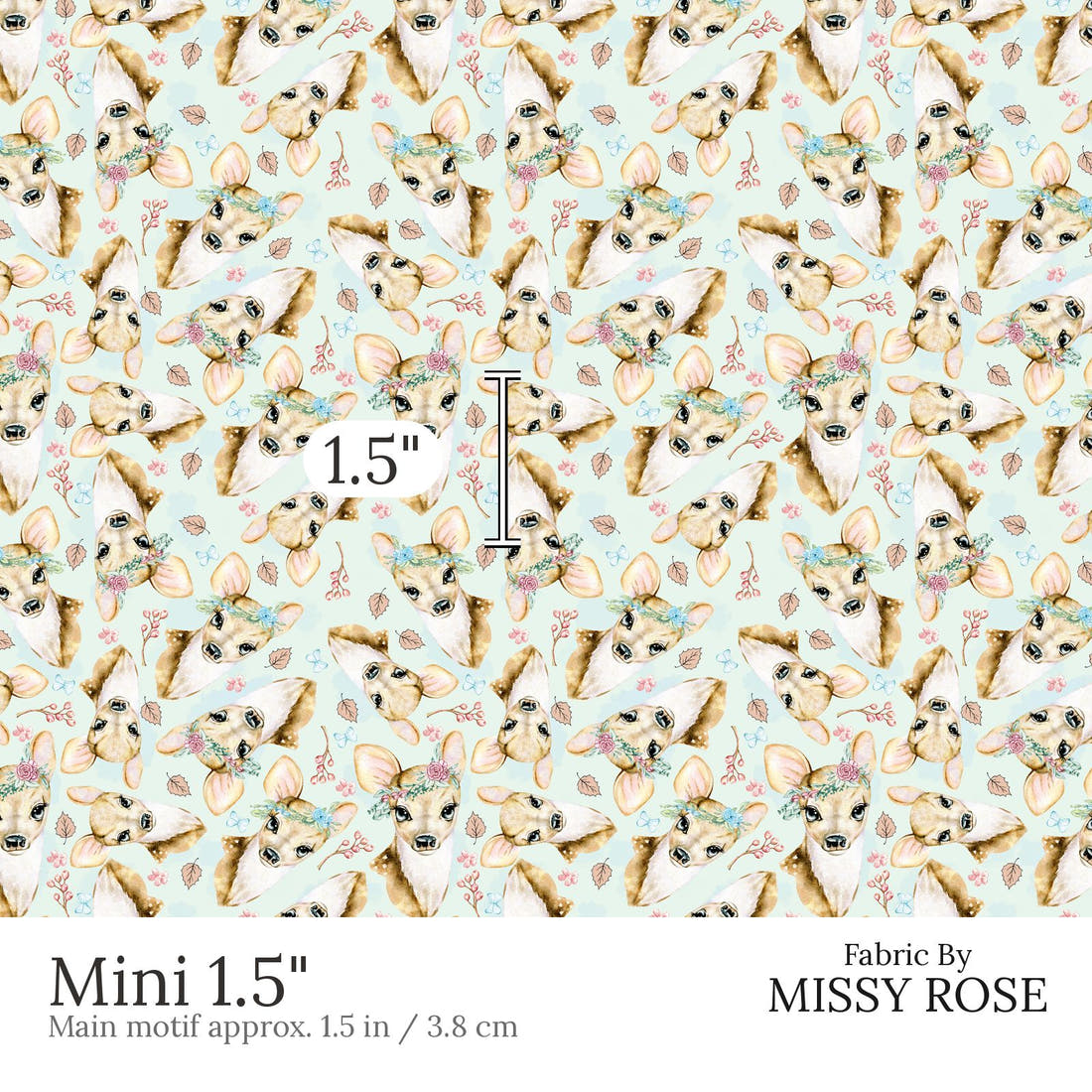 Design 896 Blue Deer Fabric Mini 1.5 inch print scale guide | Fabric by Missy Rose