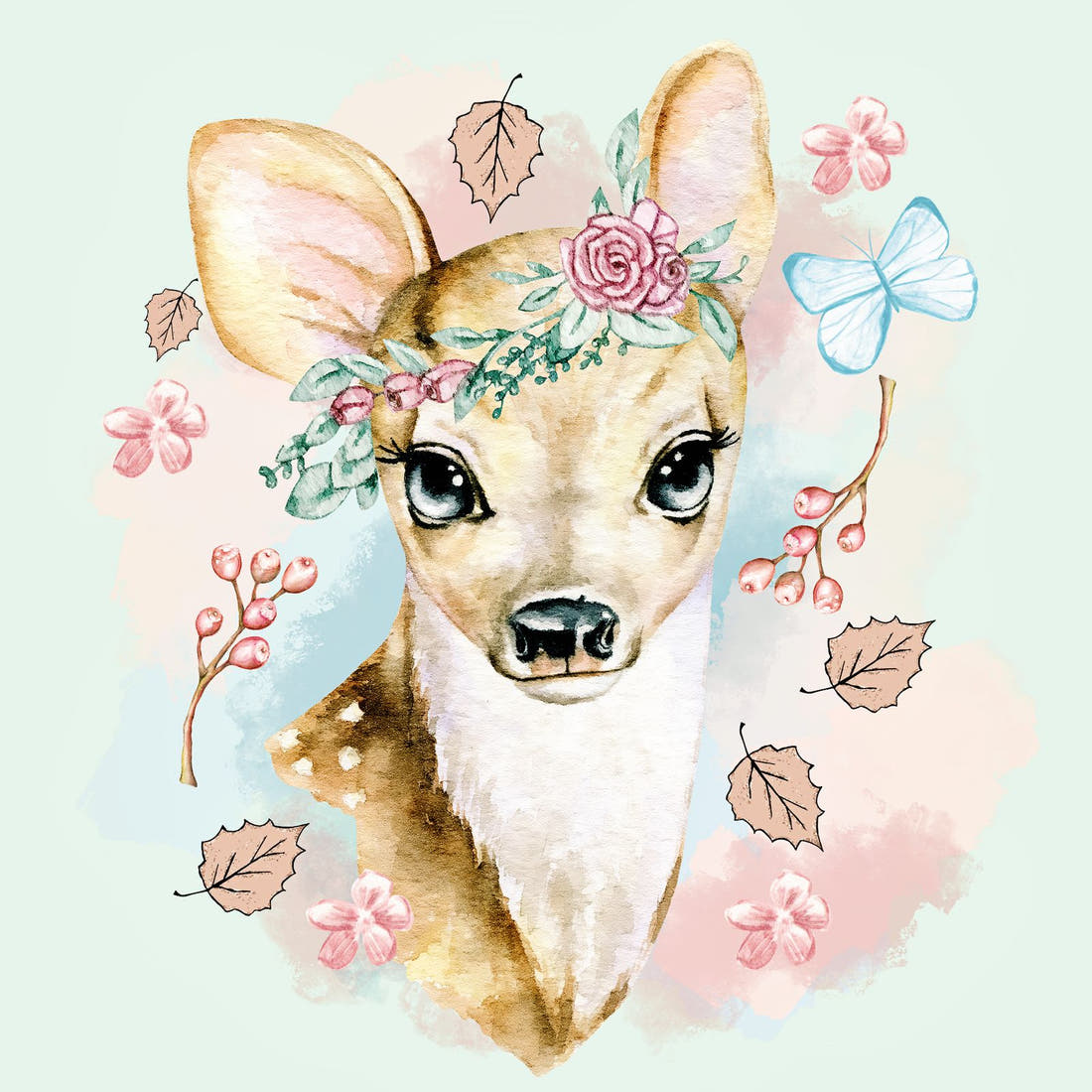 Design 896 Blue Deer Panel – full artwork close-up of the printed picture | Fabric by Missy Rose