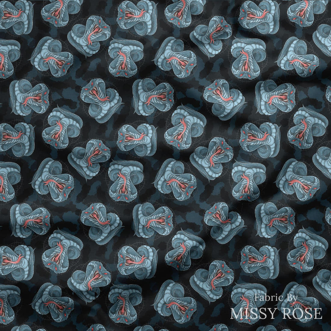 Design 897 Cobra Fabric draped fabric mockup – custom printed fabric by the metre | Fabric by Missy Rose