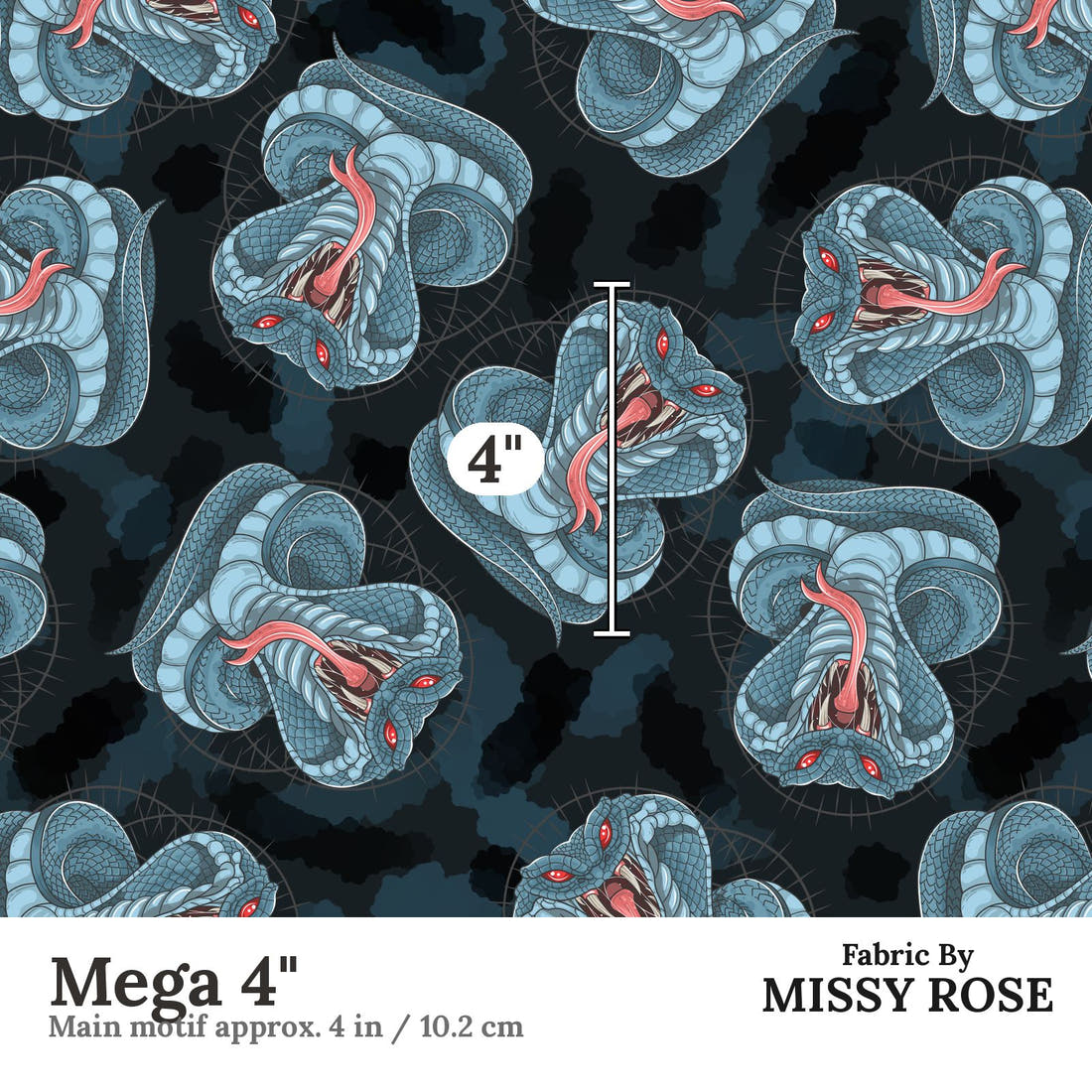 Design 897 Cobra Fabric Mega 4" - print scale | Fabric by Missy Rose