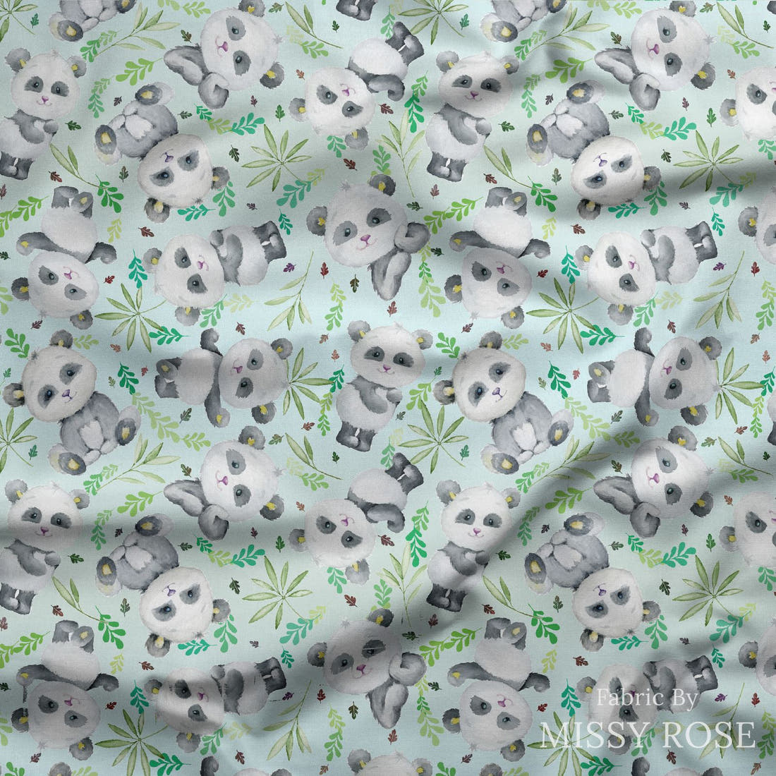 Design 898 Panda Fabric draped fabric mockup – custom printed fabric by the metre | Fabric by Missy Rose