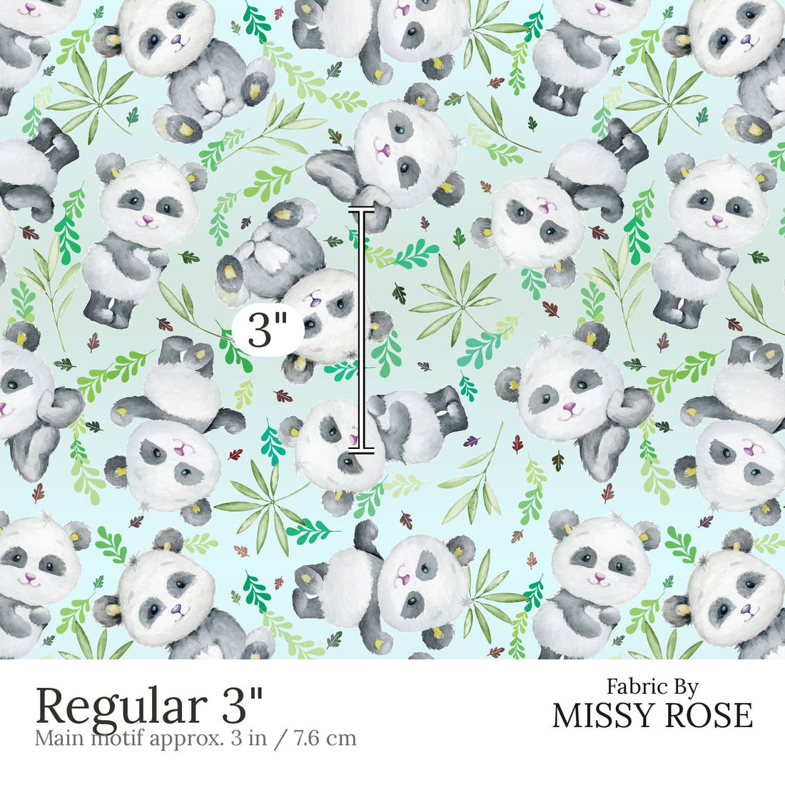 Design 898 Panda Fabric Regular 3 inch print scale guide | Fabric by Missy Rose