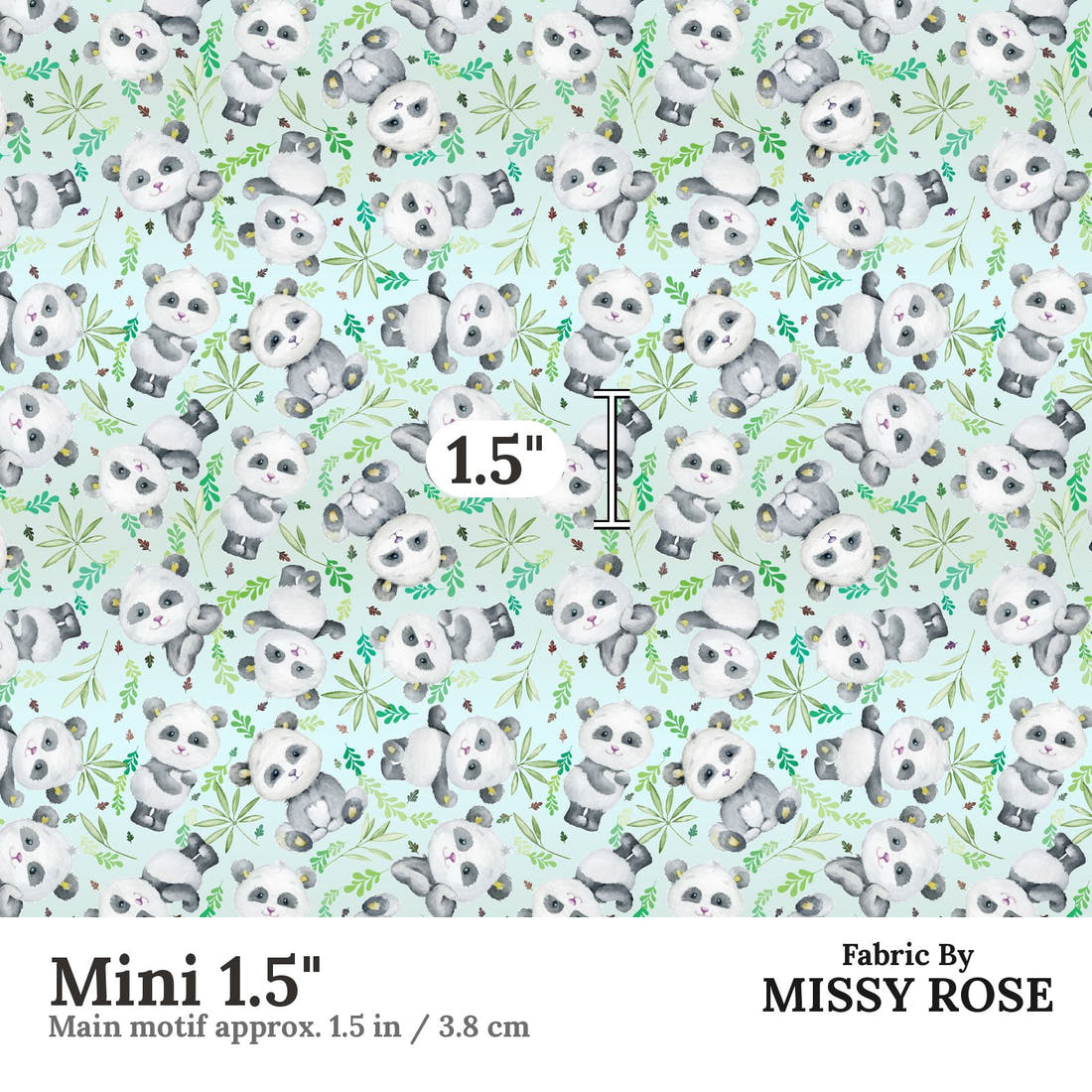 Design 898 Panda Fabric Mini 1.5" - print scale | Fabric by Missy Rose