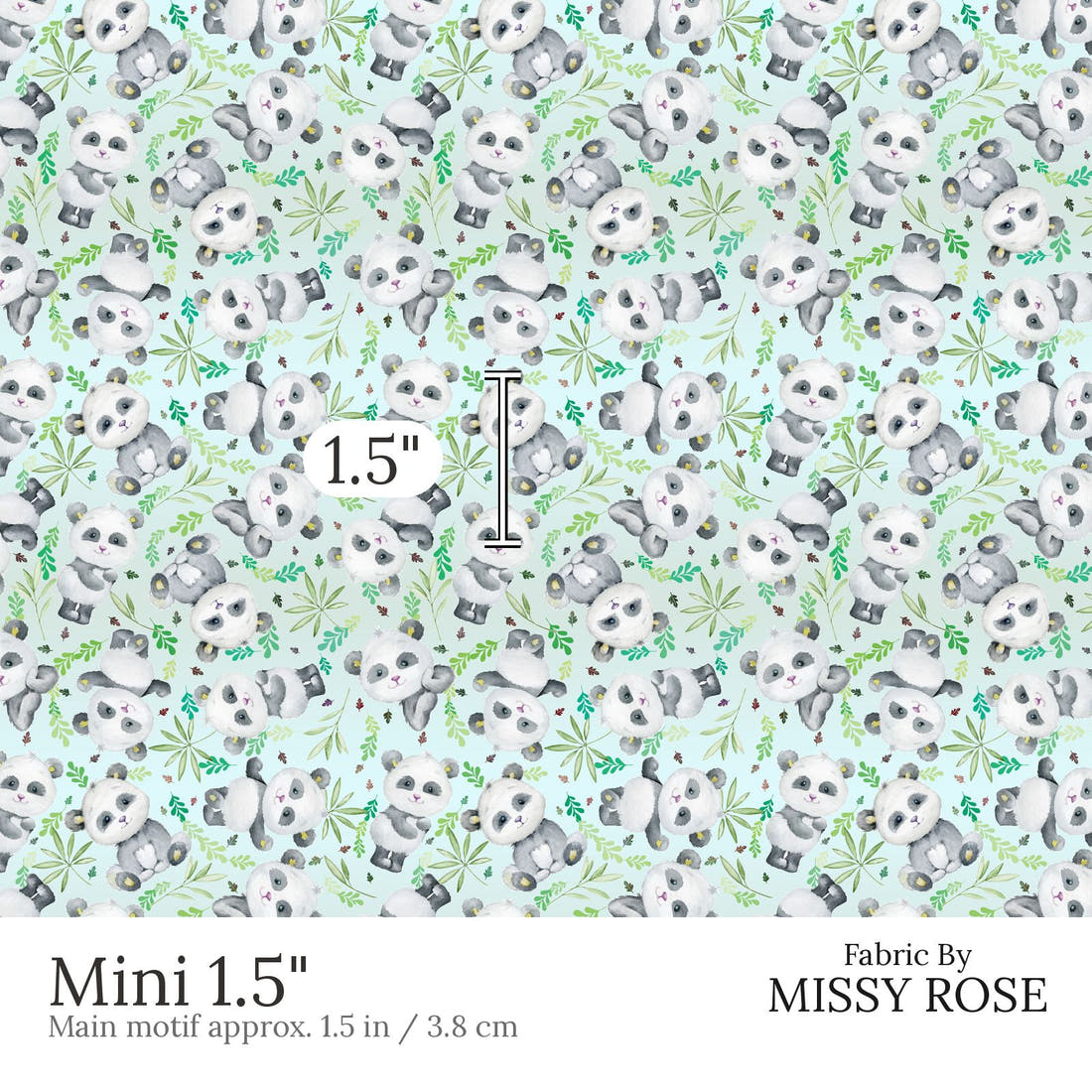 Design 898 Panda Fabric Mini 1.5 inch print scale guide | Fabric by Missy Rose