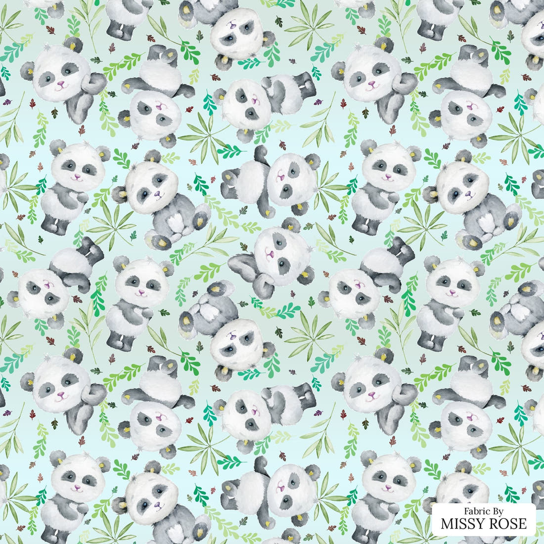 Design 898 Panda Fabric - flat view of the print, zoom in for detail | Fabric by Missy Rose
