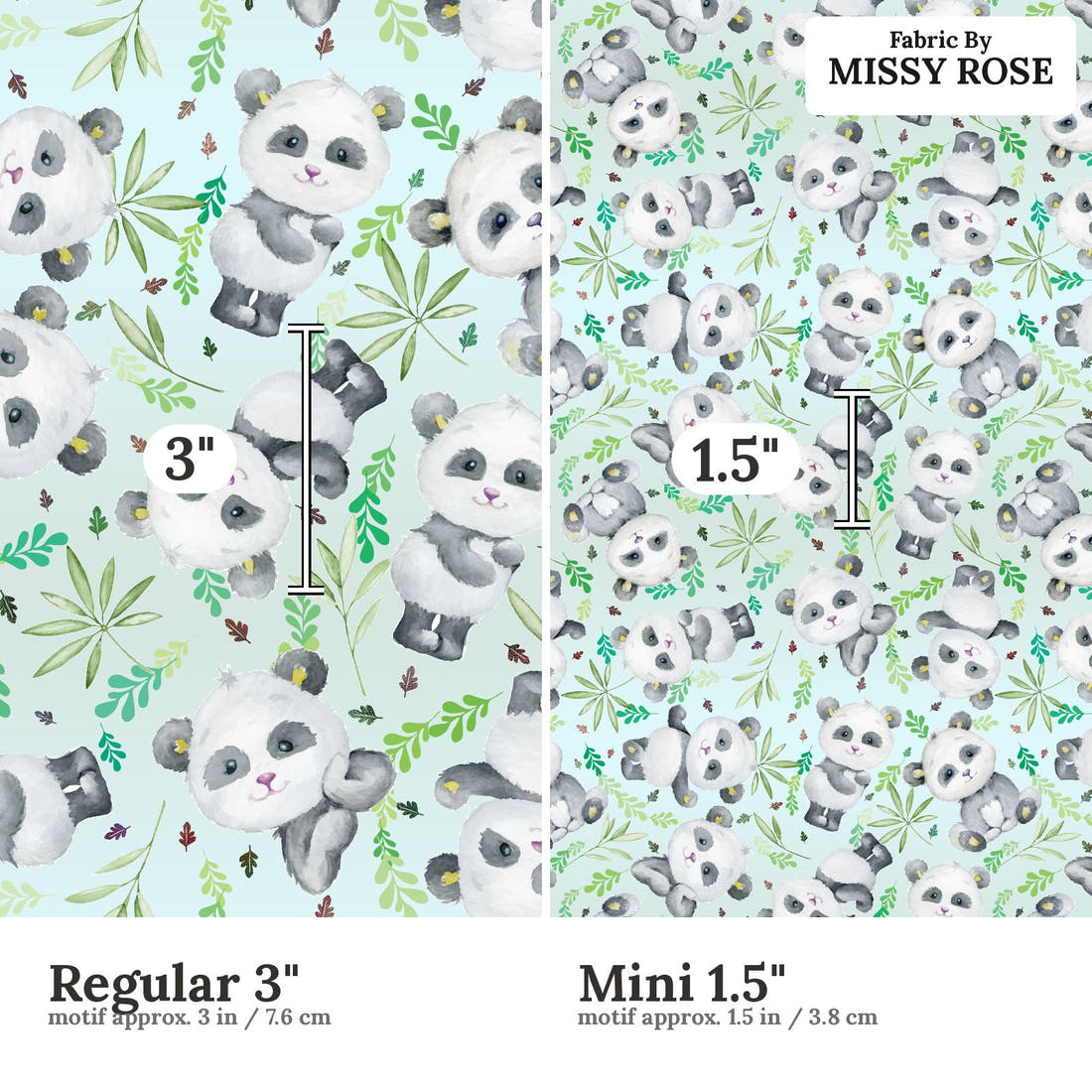 Design 898 Panda Fabric size comparison - print scale | Fabric by Missy Rose