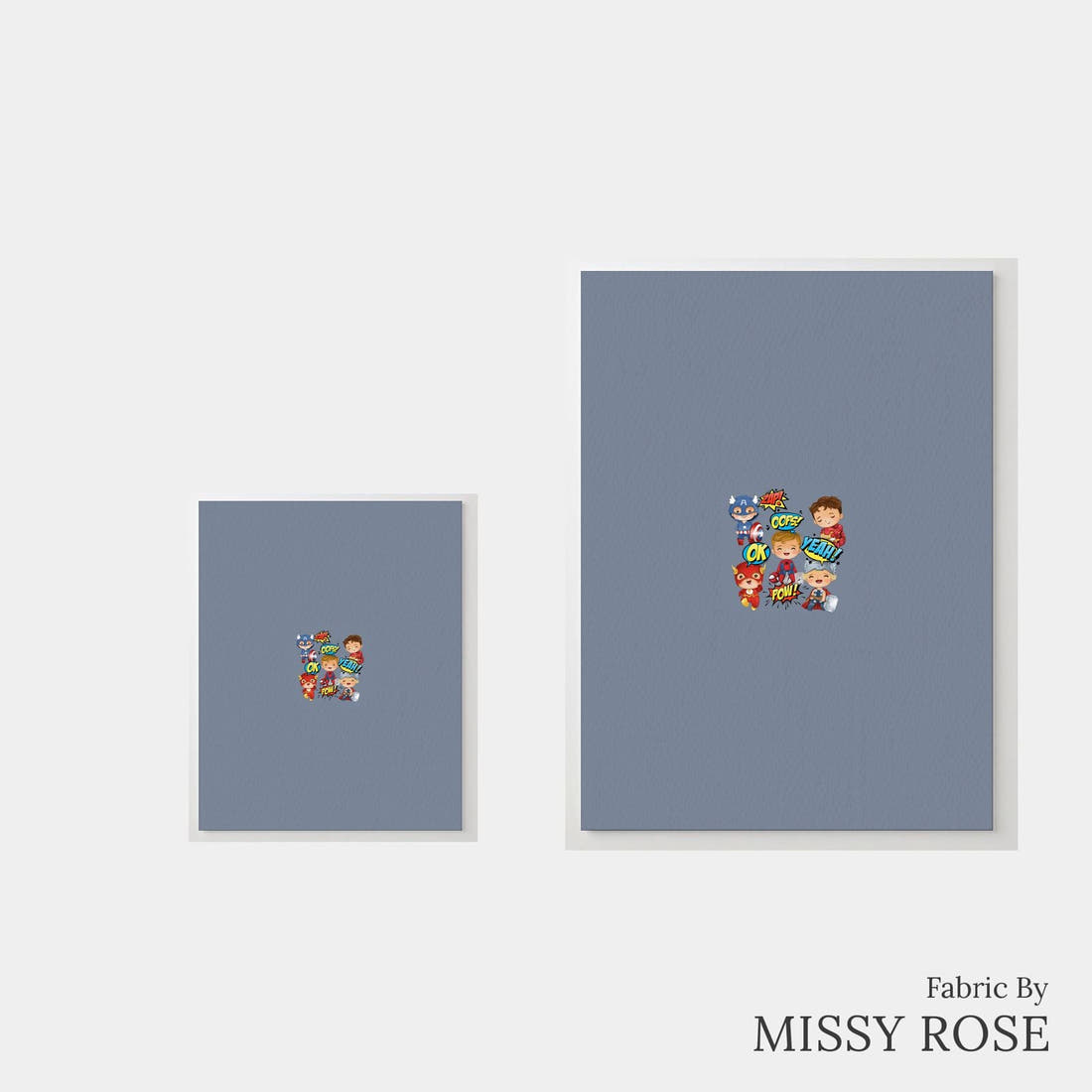 Design 899 Superhero Panel – universal and adult panel sizes side by side | Fabric by Missy Rose