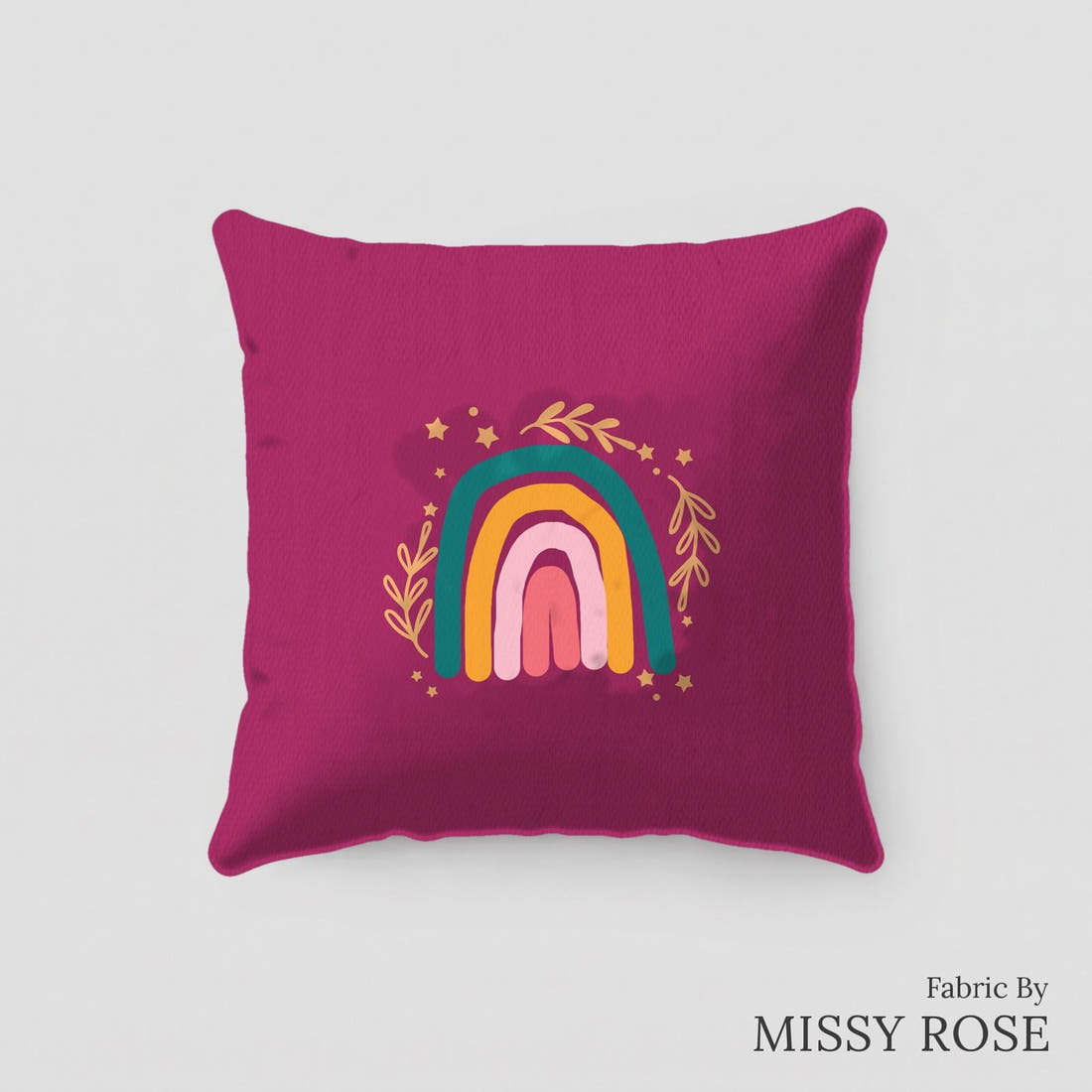 Design 9 Rainbow Panel sewn into a cushion – see how the panel looks made up | Fabric by Missy Rose