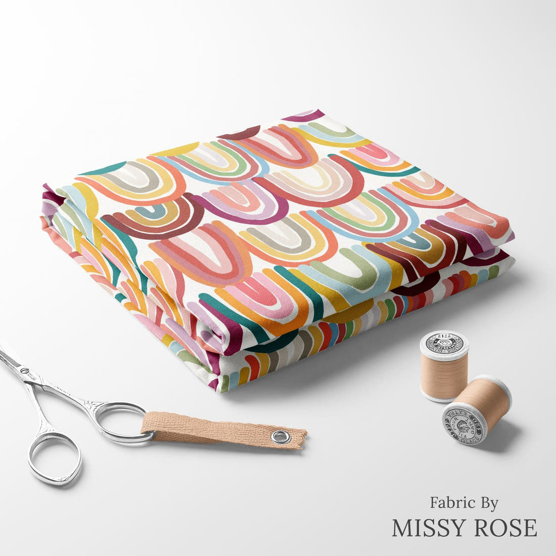 Design 9 Rainbow Fabric folded fabric stack with matching thread – pre-order fabric Australia | Fabric by Missy Rose