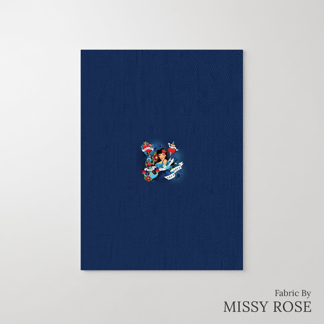 Design 90 Navy Tattoo Panel – printed fabric panel with centred picture, custom printed to order | Fabric by Missy Rose