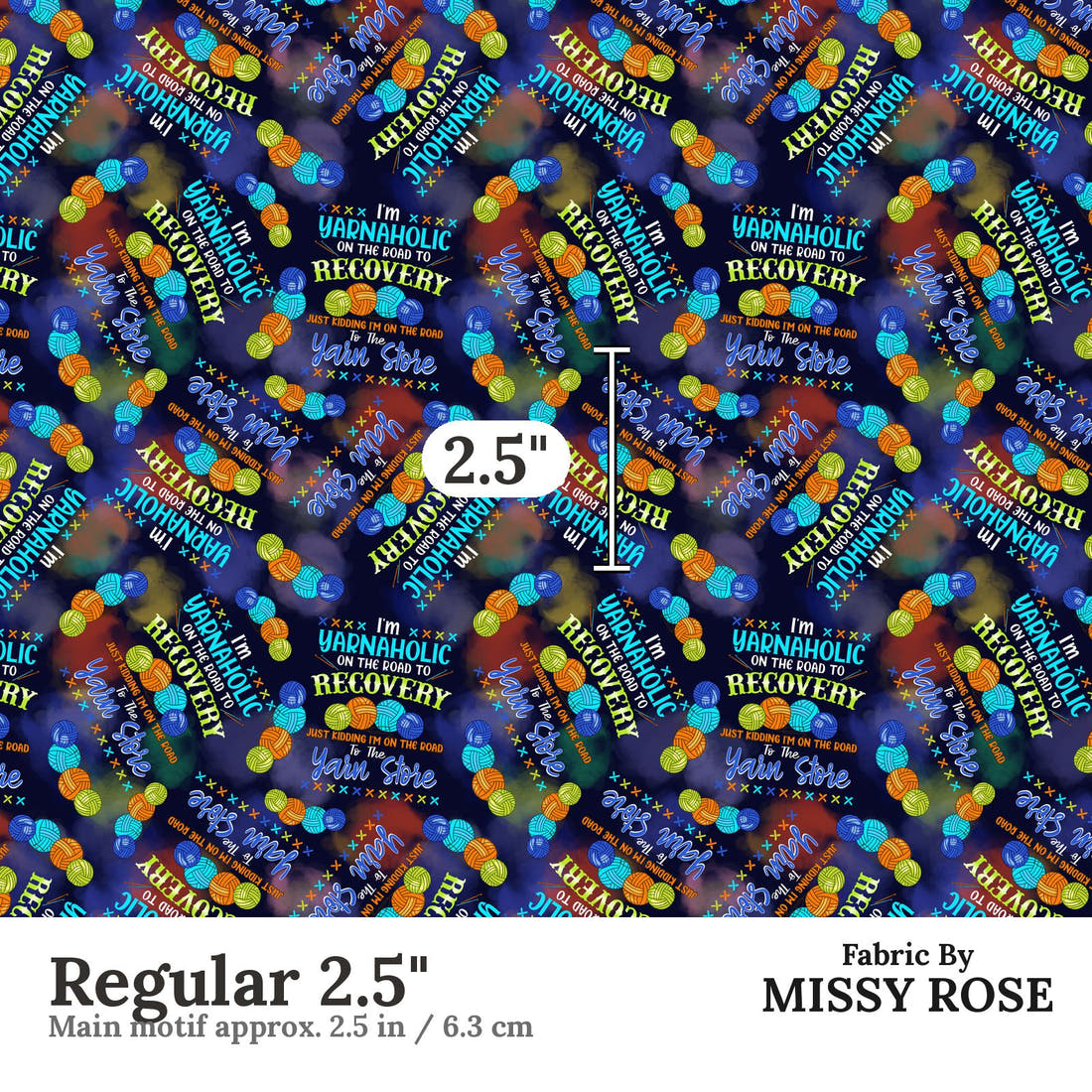Design 900 Yarnaholic Fabric Regular 2.5 inch print scale guide | Fabric by Missy Rose