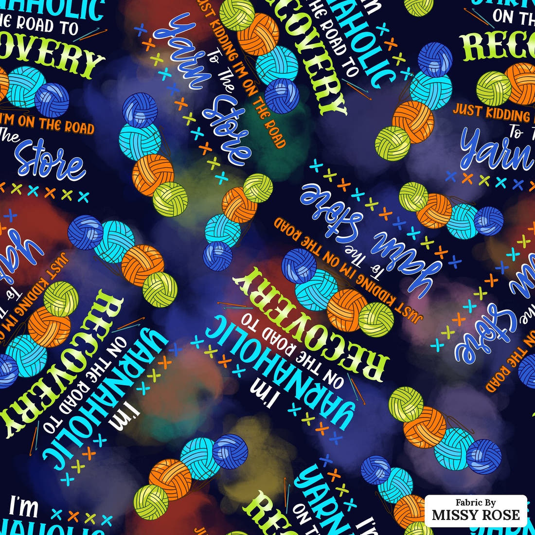 Design 900 Yarnaholic Fabric – flat view of the print, zoom in for detail | Fabric by Missy Rose