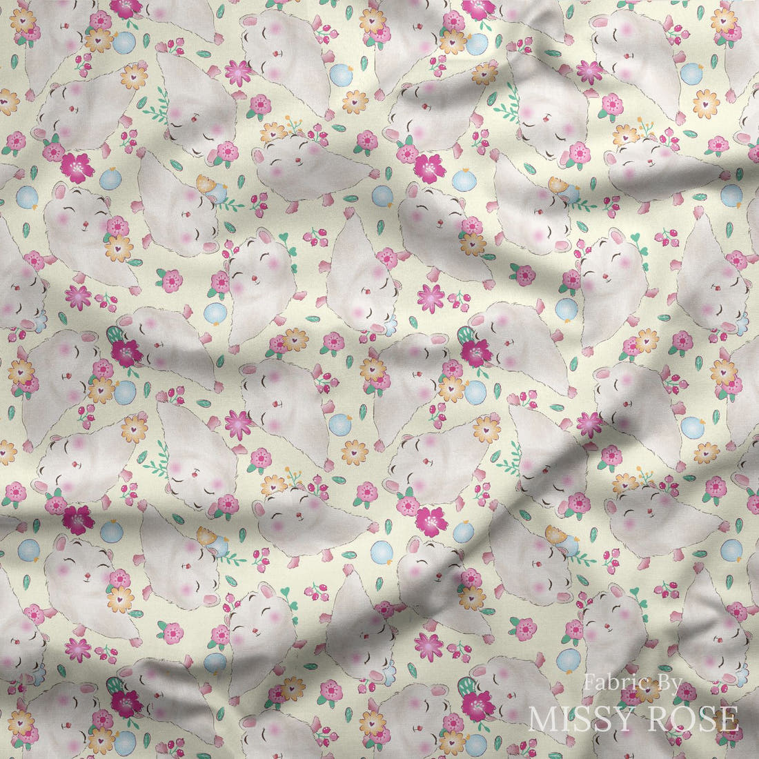 Design 902 Floral Hedgehog Fabric draped fabric mockup – custom printed fabric by the metre | Fabric by Missy Rose