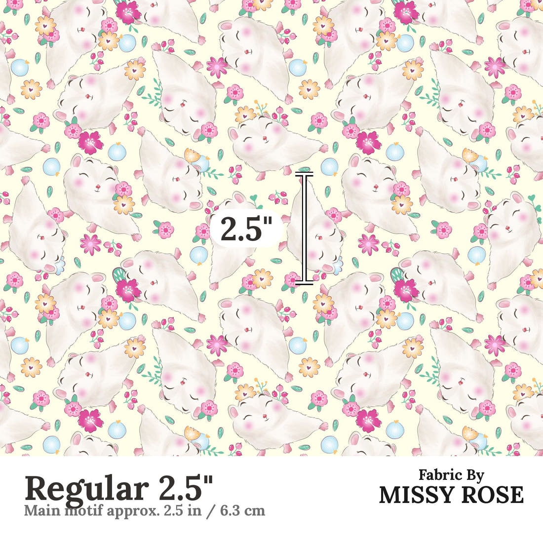 Design 902 Floral Hedgehog Fabric Regular 2.5 inch print scale guide | Fabric by Missy Rose