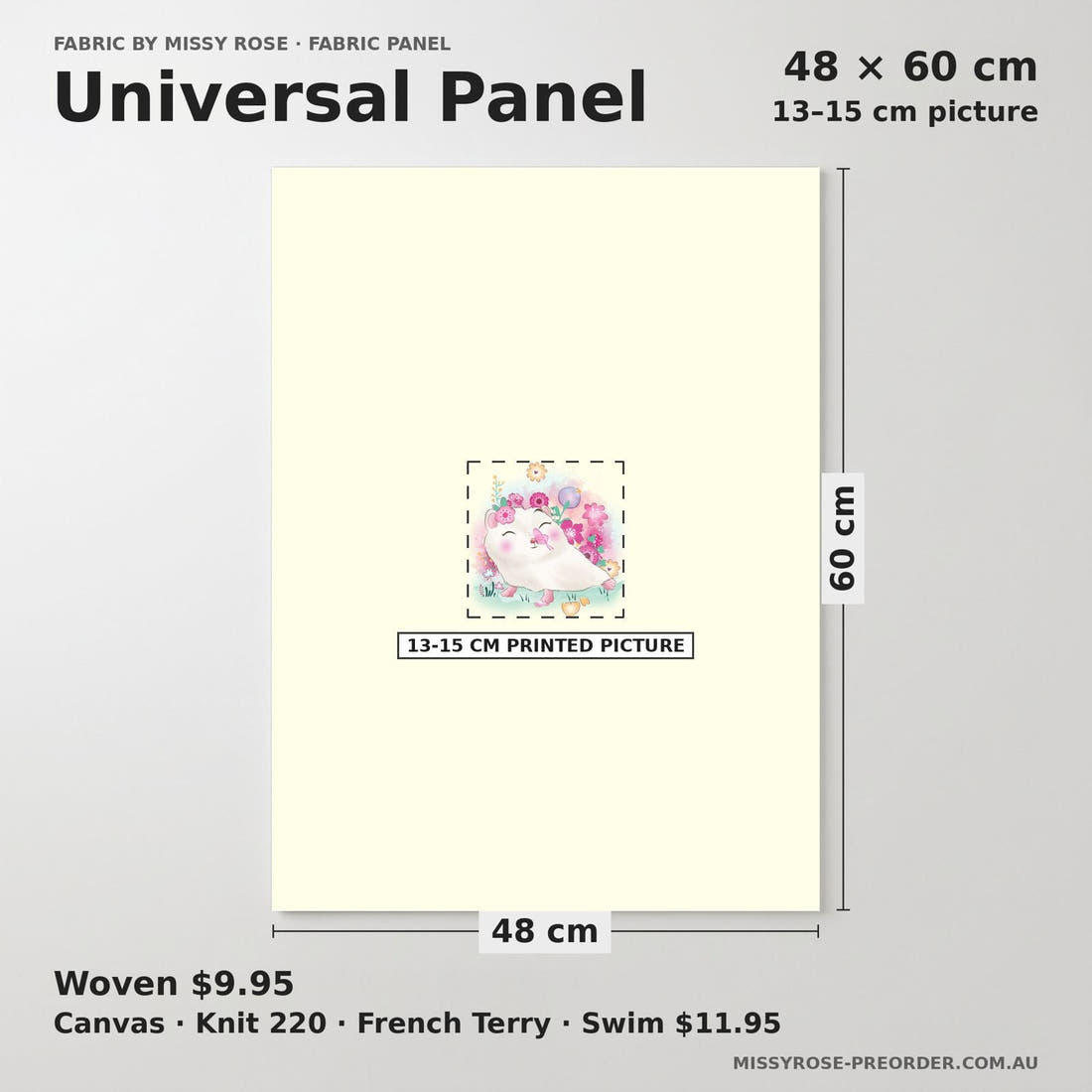 Design 902 Floral Hedgehog Panel universal panel sizing – 13–15 cm printed picture on 48 × 60 cm fabric | Fabric by Missy Rose