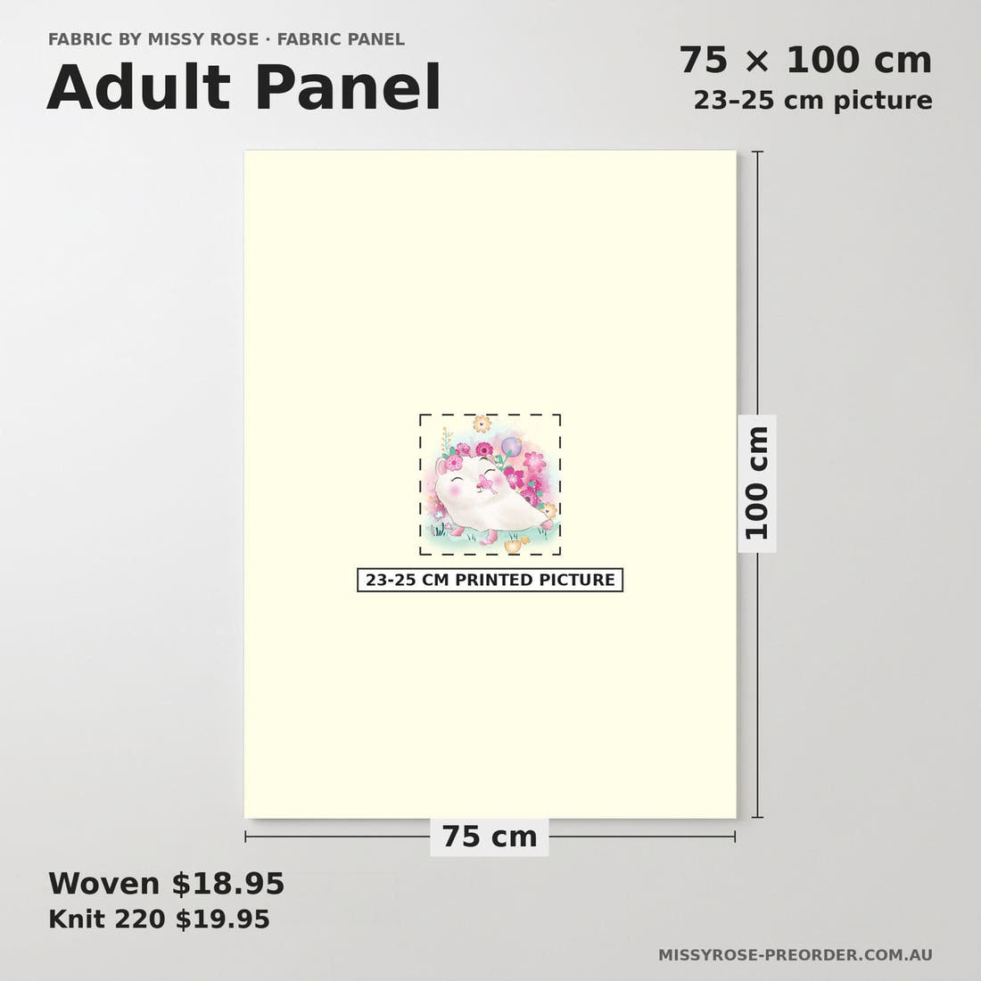 Design 902 Floral Hedgehog Panel adult panel sizing – 23–25 cm printed picture on 75 × 100 cm fabric | Fabric by Missy Rose