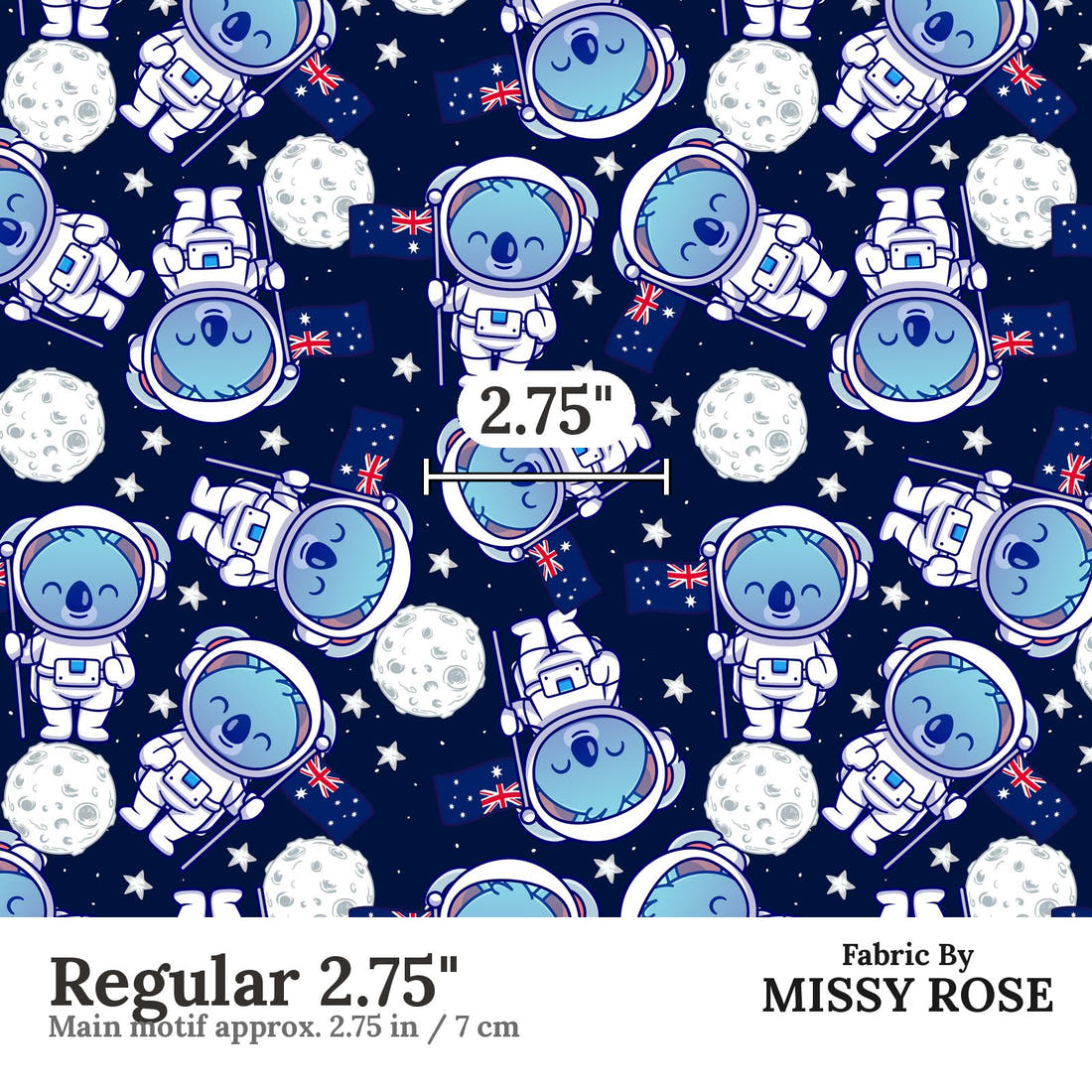 Design 903 Space Koala Fabric Regular 2.75 inch print scale guide | Fabric by Missy Rose